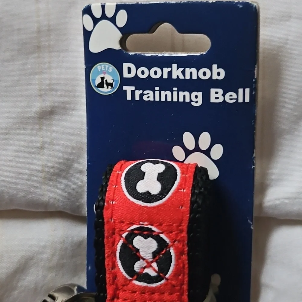 Red Doorknob Training Bell with Paw Print Design